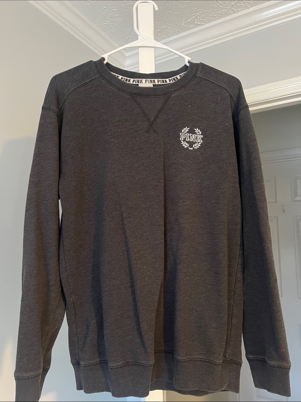PINK Victoria's Secret womens Dark Gray Crewneck Sweatshirt